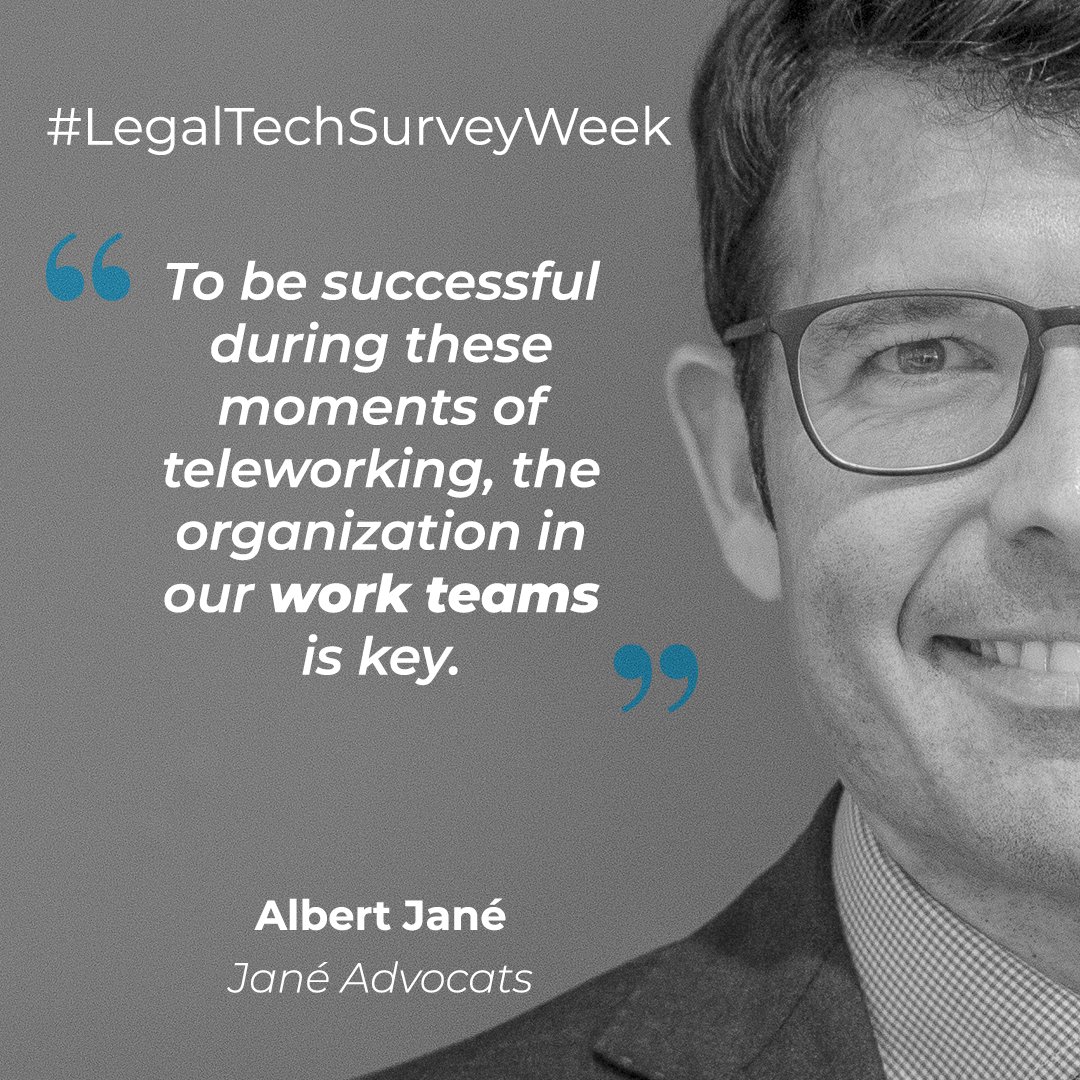 Glegaltechhub's tweet image. Results of the #LegalTechSurveyWeek. Albert Jané, CEO at 
@janeadvocats , tells us what are the best communication and organizational tools that they are using while working from home, and what they have learned from the current situation. #GlobalLegalTechHub #tech #legaltech