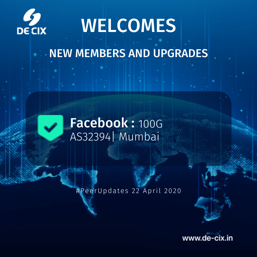 decixindia's tweet photo. We are pleased to announce that @Facebook is now live with 100G at #DECIXMumbai
#DECIX #IXPinIndia #Interconnection #Peering #Facebook https://t.co/u7VRMiY0uE