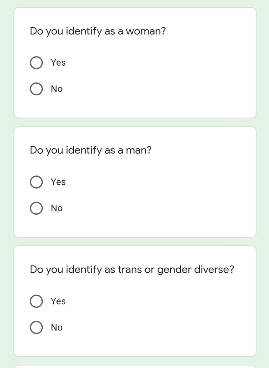 bbellybelle's tweet photo. @georgiebuckley_ @Siren_Sport Hi, your gender identity question is a bit puzzling. This is how the question was suggested to me when I did a survey. https://t.co/3vCPmYiTr6