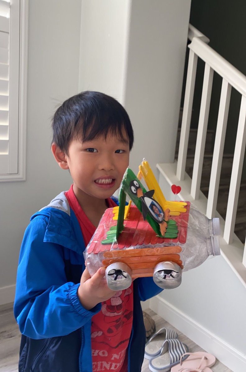 bt_eagles's tweet photo. Celebrating Earth Day! Our kinder scholar in @DonnaLoomis12 engineered a car out of recycled goods to drive Jiji @STMath from place to place. #CESD #BTSOAR https://t.co/trFKaAfK3F