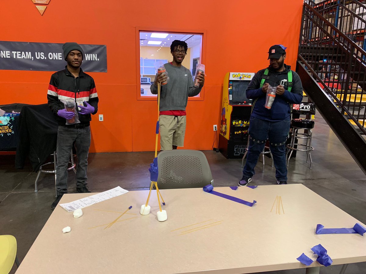 3rd Shift, RRC225, 3290, using spaghetti, marshmallows, and tape, for a tower building challenge, teaching teamwork while having fun!! Winners from left to right Keith Martindale, Cameron Bass, and Michael Dismukes! Way to go 3rd shift! @treese_5520 <a href="/BrittneyHardy18/">Brittney Hardy</a> @ChrisK_THD