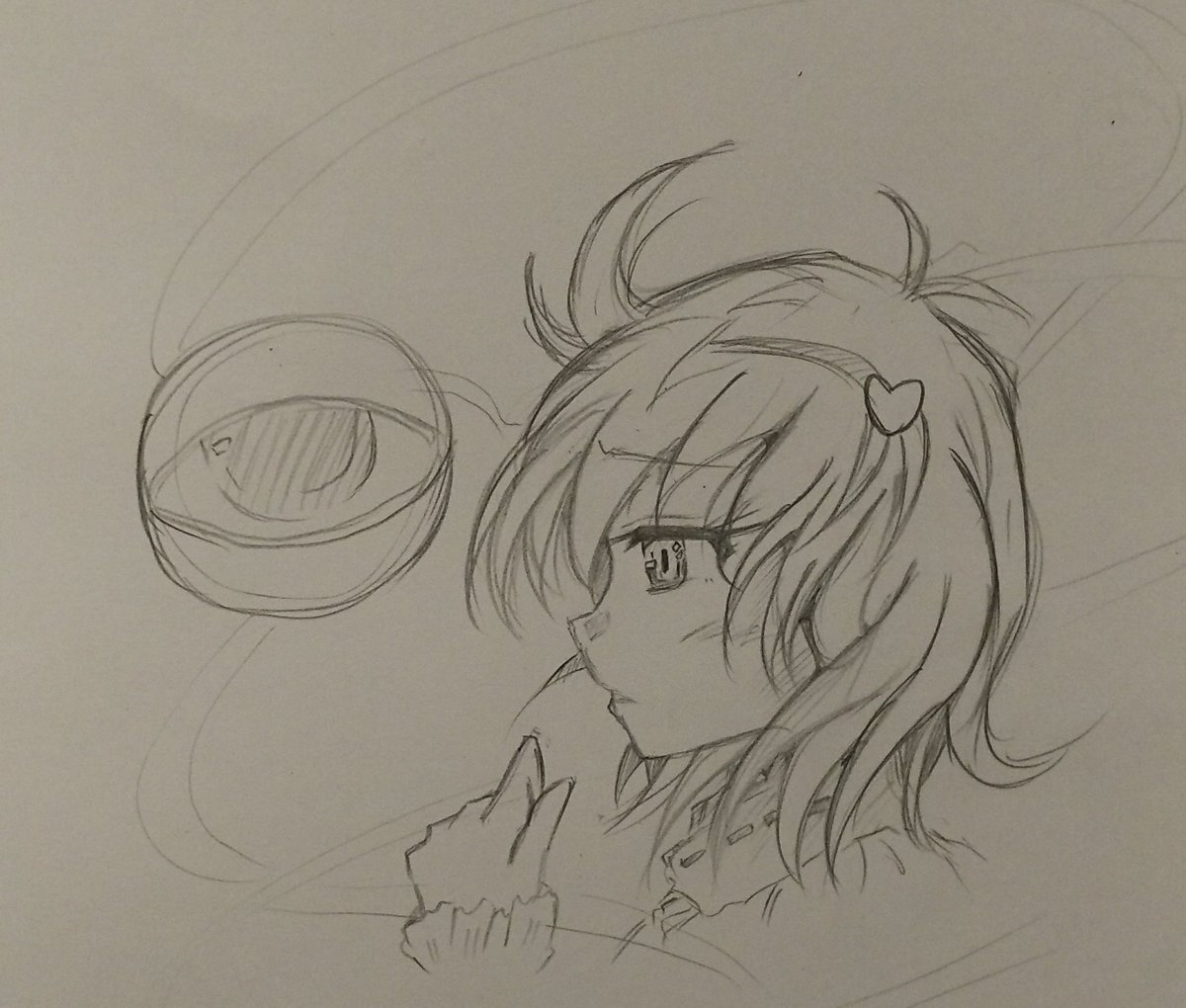 これは、せっかくの在宅なのでエンドレスで少女さとりをBGMにしてたら我慢できなくなって昼休みに描いた落書き。さとり様。 