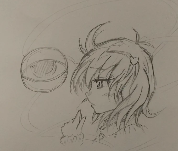 これは、せっかくの在宅なのでエンドレスで少女さとりをBGMにしてたら我慢できなくなって昼休みに描いた落書き。さとり様。 
