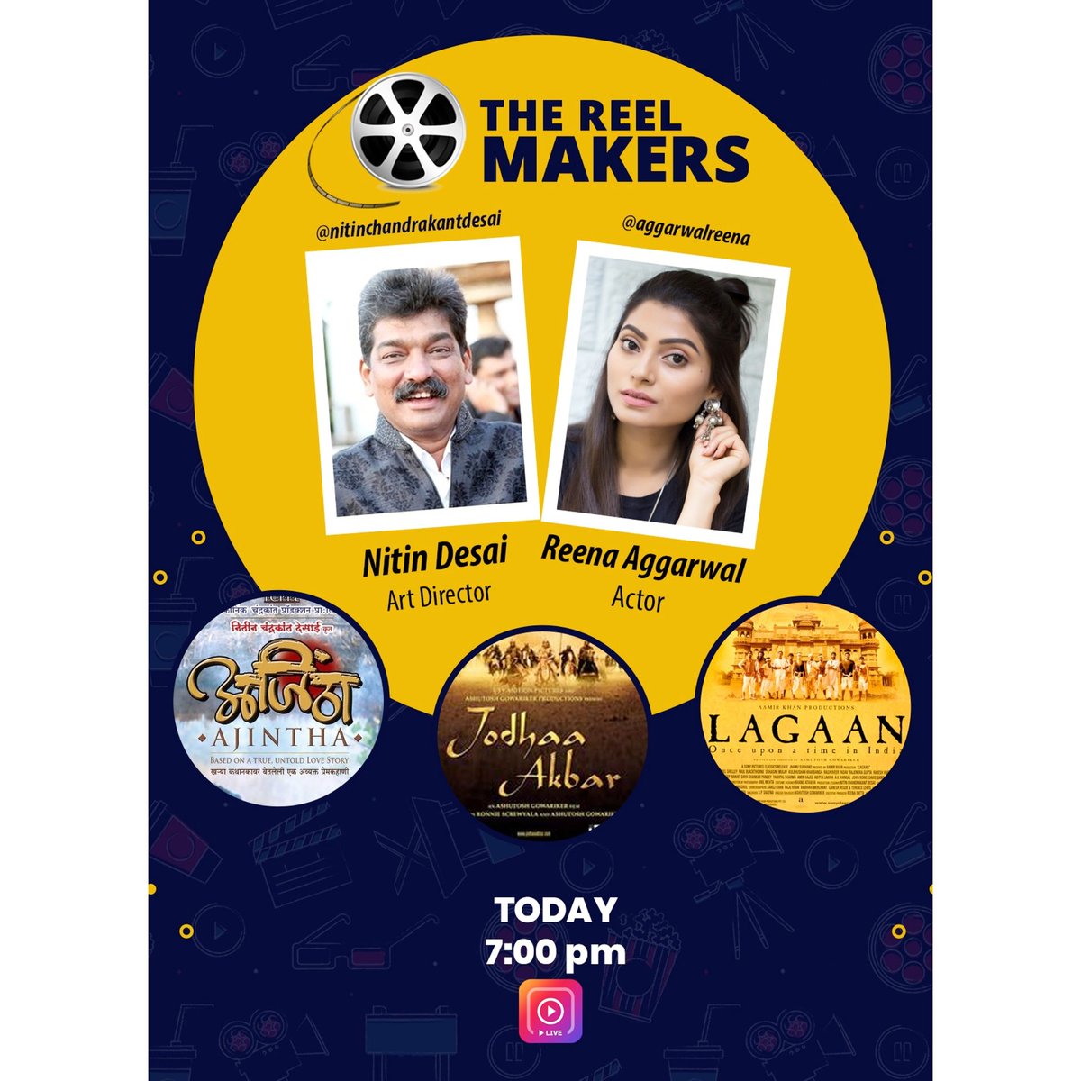 ReenaMeraNaaam's tweet photo. As Promised...
Coming up with a New Show - 
'The Reel Makers' with Behind the Camera Stars..
Epi 1 - with 4 times National Award Winner - Art Director @NITIN_DESAI_
Join us today on Insta Live  at 7PM for Fun and interesting GupShup ..
#thereelmakers #ReenaAggarwal #nitindesai https://t.co/lHfUJyBR5w