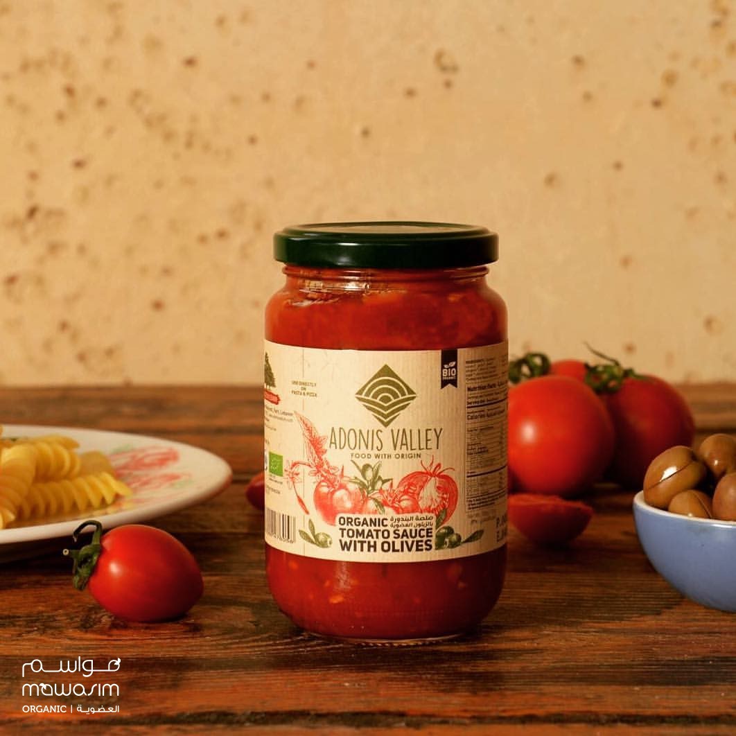 Adonis Valley Organic Tomato Sauce with Olives is now available at Mawasim Organic Hypermarket!
Made of the freshest organic Heirloom tomatoes harvest. Blended with Olives, Onion, Apple cider vinegar, and Zaatar. Its use is not limited to pizza and pasta.
Come &amp; visit us now!