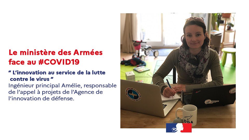 Armees_Gouv's tweet photo. Le ministère des Armées face au #COVID19, E03.
Aujourd’hui, parlons #innovation. Savez-vous que le ministère soutient et finance des projets contre le #coronavirus ? L’ingénieur principal Amélie (@Agence_ID) vous dit tout ➡️https://t.co/r2qISVHf1K
#TousMobilisés #FranceUnie https://t.co/jUSnLkp6yY