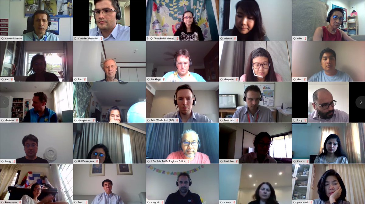 Dlaetitia's tweet photo. Belated message to thank colleagues teleworking from BKK 🙏 It was a nice morale boost to see/hear almost all ROAPs colleagues joining last week vdo call #OneILO https://t.co/da8zxRwS8p