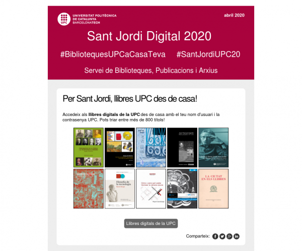 bibliotecnica's tweet photo. Sant Jordi Digital 2020: Enguany Sant Jordi es diferent.
Aquestes són les propostes de les biblioteques de @la_UPC per un #SantJordiConfinat 
 https://t.co/i8UEpKRyur
#BibliotequesUPCaCasaTeva     
#SantJordiUPC20 https://t.co/FXxZZsnKdi