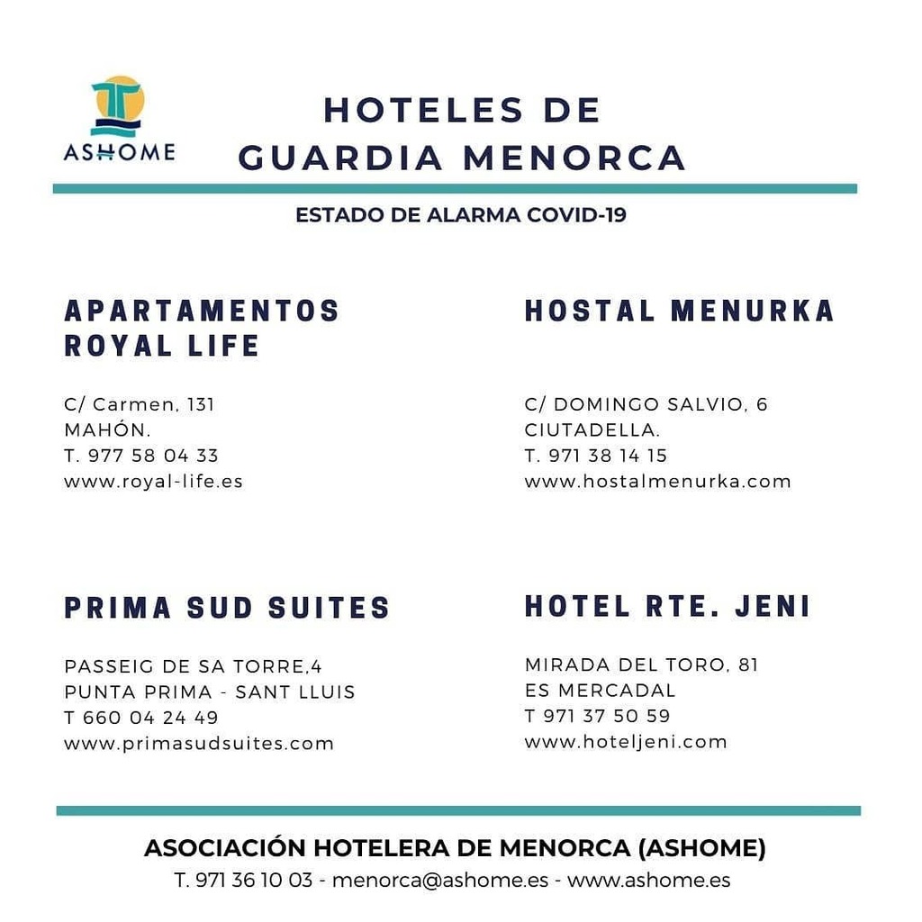 Si viajas a #Menorca por motivos laborales y/o esenciales, y buscas #alojamiento, estos son los #hotelesdeguardia durante el #estadodealarma por el #covid19