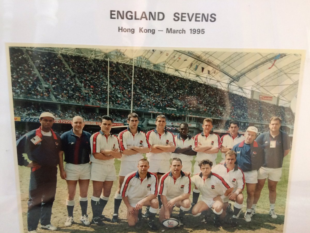 TonyDiprose8's tweet photo. Found this photo sorting some old things....1st ever official @EnglandRugby 7s team to play in the Hong Kong 7s. Can you name all 10 players? Couple of decent players on the coaching staff too! #memories https://t.co/XsFj13fevM