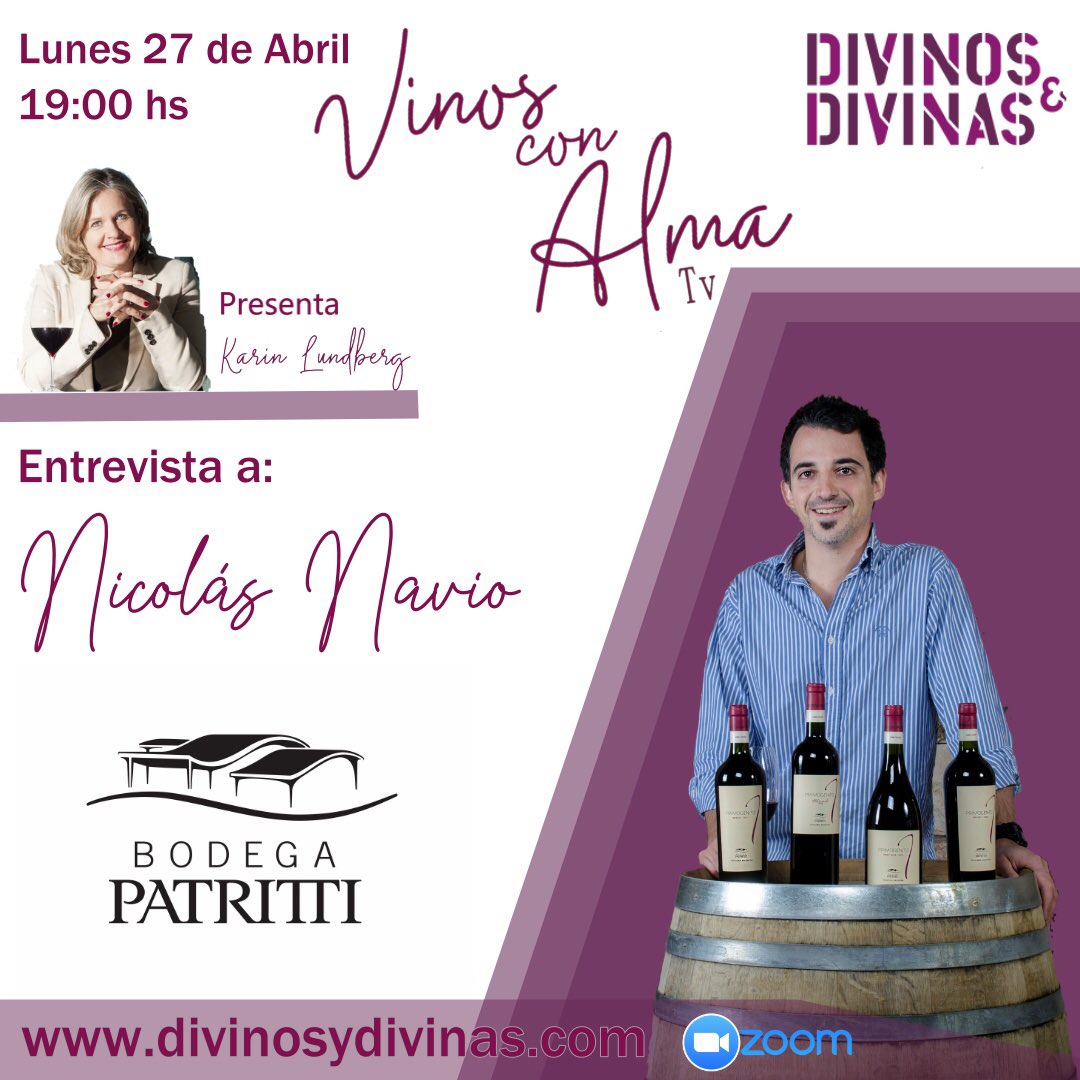 Seguimos con nuestros ciclos de entrevistas y catas a grandes enólogos vía ZOOM. Esta vez el viaje con alma nos trasladará a la Patagonia Argentina, región en la que se están produciendo vinos muy frescos y elegantes. Para más información:  divinosydivinas.com