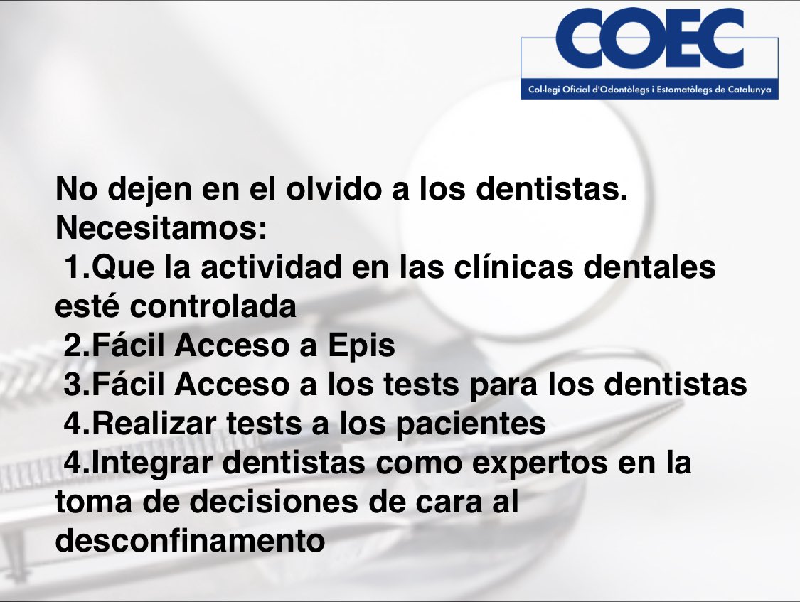 tonigomezj's tweet photo. @sanchezcastejon recuerda 6 requisitos que recomienda la OMS.El 3:minimizar los riesgos de nuevos brotes en residencias de ancianos y centros sanitarios. @salvadorilla @albaverges dejarán una vez más en el olvido a las clínicas dentales? @LaVanguardia @elmundoes @COPE_Catalunya https://t.co/7glkW0lFYI