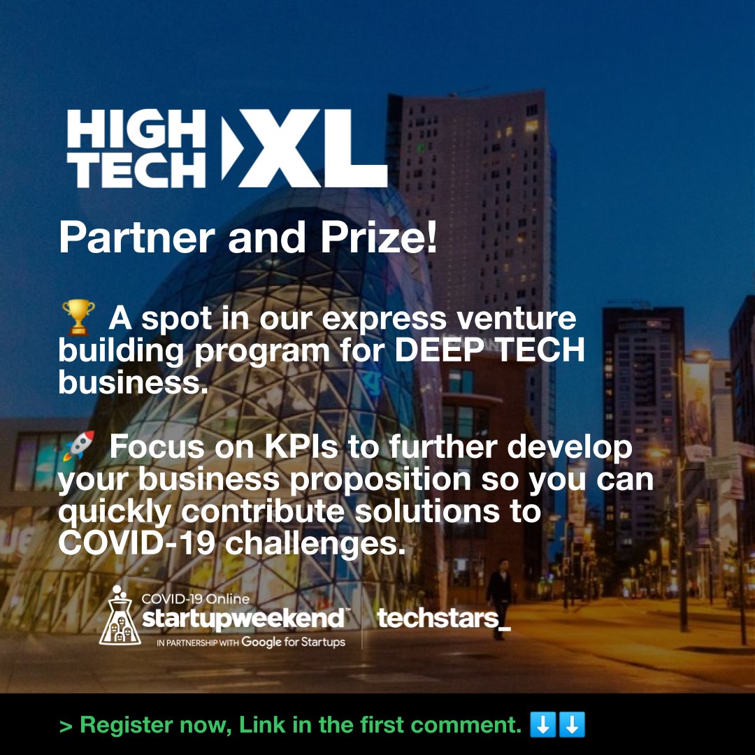 We are happy to announce a new partner for Startup Weekend Online The Netherlands, HighTechXL and a spot for the winning teams that meet the criteria to join their express venture building program for DEEP TECH business 🏆🎉
Get involved: buff.ly/3cst9h0