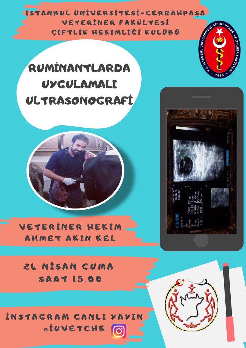 iuvetchk's tweet photo. İnstagram üzerinden canlı yayınlara devam 🐮 24 Nisan Cuma günü saat 15.00 te Adem Akın KEL ile Ruminantlarda Uygulamalı Ultrasonografi yayınımızı yapacağız ☺️ https://t.co/fZrp0UGdXg