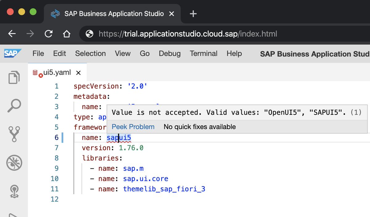 Did you know that your ui5.yaml file can be easily validated in your editor / IDE? ✅
A list of extensions can be found here: github.com/redhat-develop…
Enabled by default in the #SAP Business Application Studio.
Requires specVersion 2.0+
