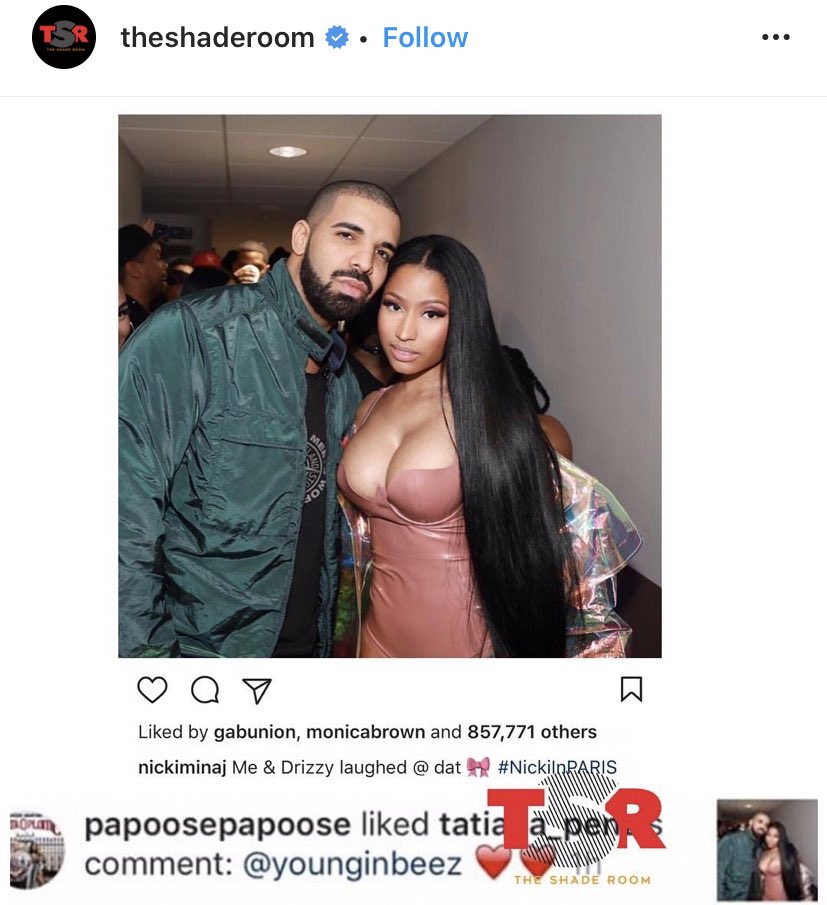 “Keep your man off my Instagram, bitch. 99 problems but ain't one a damn bitch”In March 2017, Papoose was caught lurking on Nicki’s Instagram after he liked a comment on a photo of her and Drake. The photo coincided with a line from her Remy Ma diss track “No Frauds”.