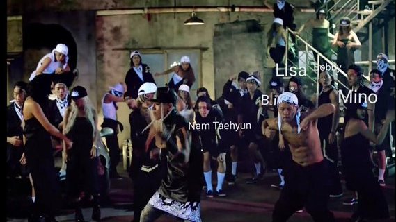 lisa with mino, hanbin, bobby and nam taehyun in taeyang& #39;s ringa lina mv