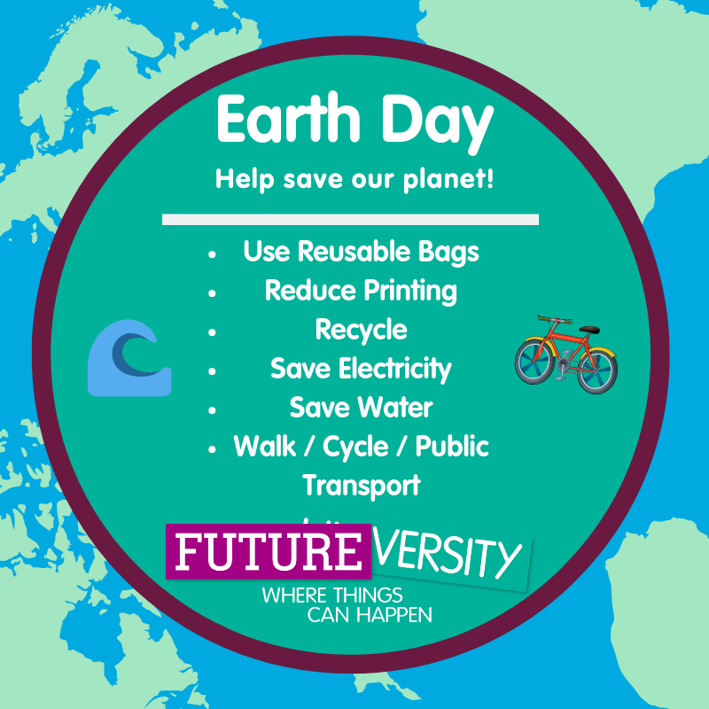 It is vital that we all do our best to help protect the environment, so on #EarthDay we have listed some easy and simple ways that you can help save our planet. A little change can go a long way! 🌍 #OurEarthOurFuture #Environment #Recycling <a href="/Futureversity/">FutureVersity</a> #WhereThingsCanHappen
