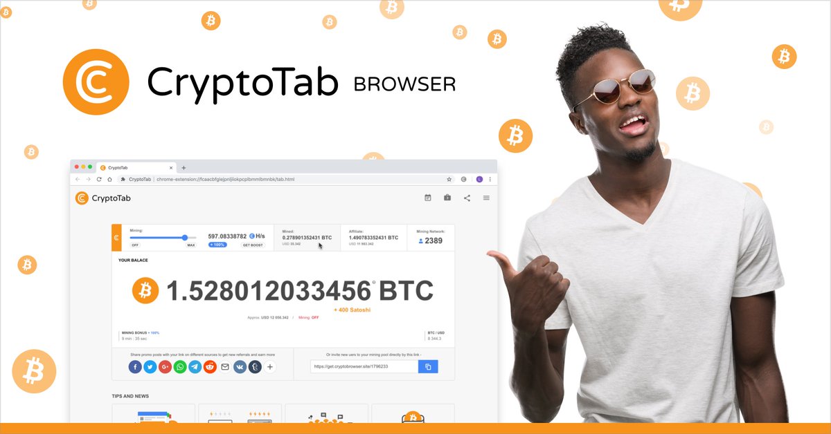 🤓Download and install the new CryptoTab Browser, and earn bitcoins using your browser as usual!😃

▶️Follow the link: bit.ly/2Vwq3BU