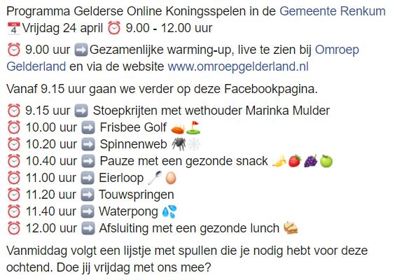 SBT_Renkum's tweet image. Doe jij vrijdag met ons mee tijdens de Gelderse Online Koningsspelen? @BSC_Hans en @BSC_Tim hebben samen met de stagiaires een super leuk programma voor jullie gemaakt. 👇🏼👇🏼👇🏼

#GOK #GelderseOnlineKoningsspelen #Goedinbewegen

facebook.com/sportenbeweegt…