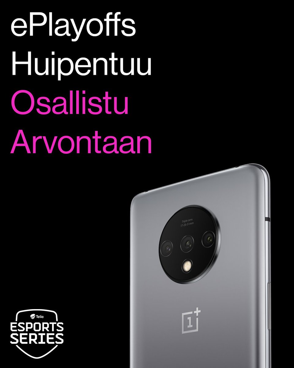 TeliaEsportsFi's tweet image. !ARVONTA!

Lauantaina pelataan ePlayoffs 2020 finaali, 
jota voit jännittää Subtv:llä klo 16:30. 🏒 Tulevaa finaalia odotellessa käynnistämme arvonnan!💥

Näin osallistut:
Seuraa @TeliaEsportsFi &amp;amp; @OnePlus_FI
Retweet tämä postaus

🏆OnePlus 7T Frosted Silver

Arvonta päättyy 25.4