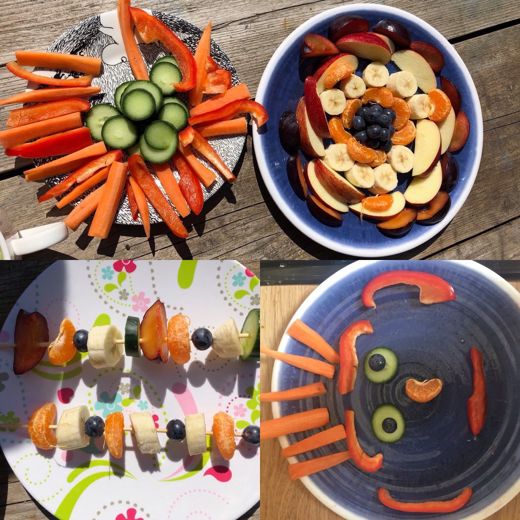 MrsClayMB's tweet photo. Carefully cut up some fruit and vegetables for your breakfast or snack after #PEwithJoe Can you make a repeating pattern fruit kebab, a self portrait or some fruity artwork? @MertonBankP @thebodycoach #healthybodyhealthymind #funfruit https://t.co/PXgxwo5oxD
