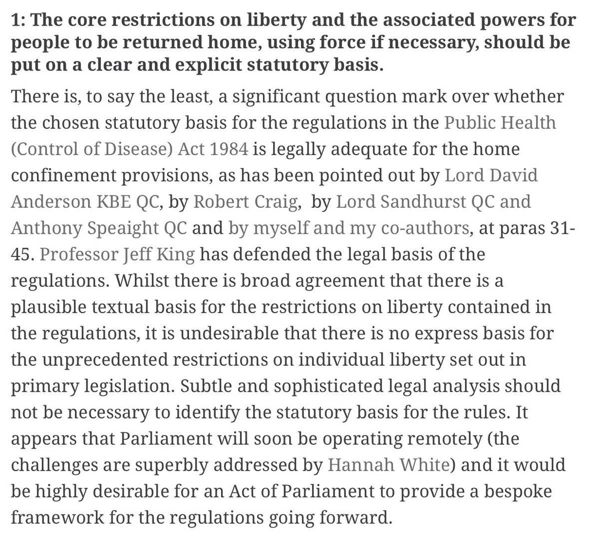 On how to improve the lockdown regulations,  @TomRHickman has 8 suggestions which are eminently sensible. Parliament need to step up to the plate here and not wait until 18 May  https://ukconstitutionallaw.org/2020/04/16/tom-hickman-eight-ways-to-reinforce-and-revise-the-lockdown-law/ /106