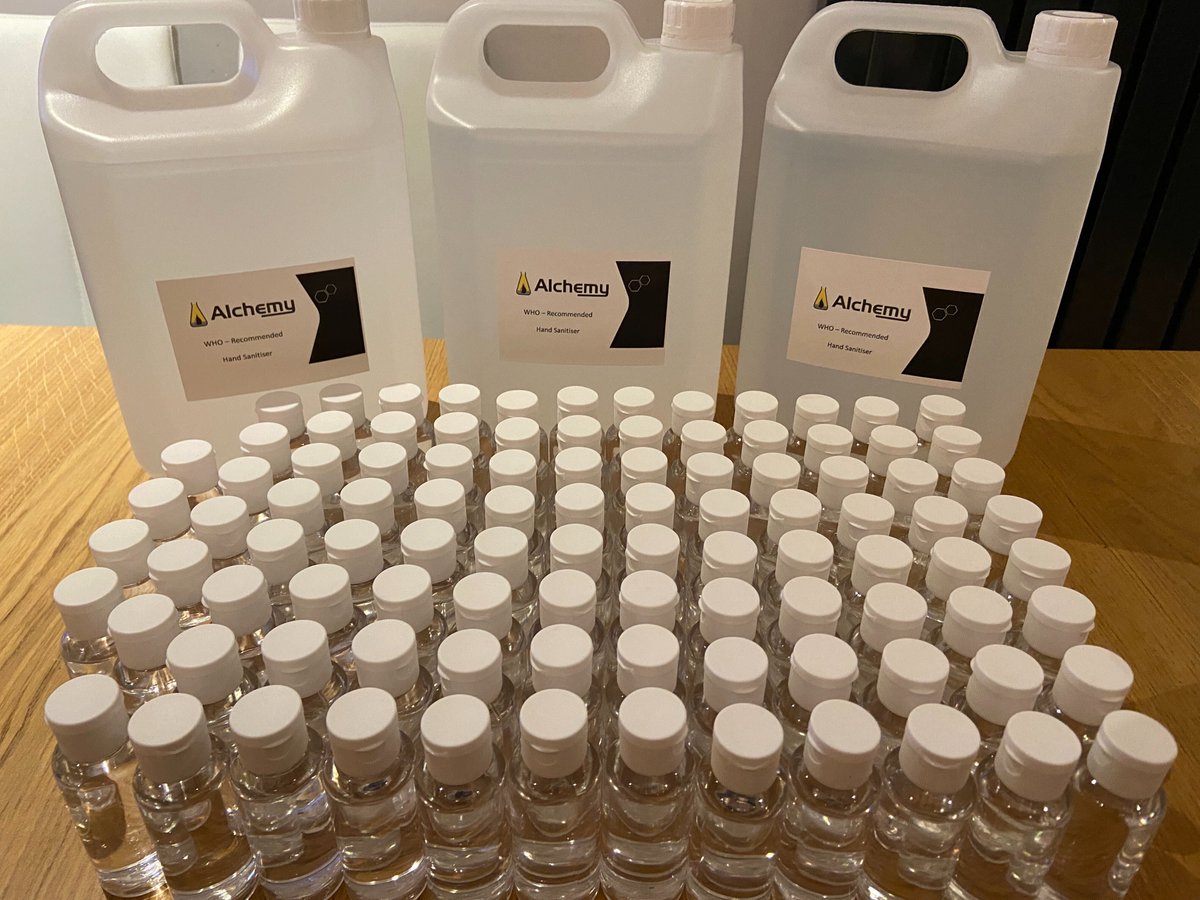 alchemy_ltd's tweet photo. If any organisations, care providers, front line staff or just friends still need hand sanitiser let us know! New bottle delivery means 100x 50ml bottles ready and we have more 5L Jerry cans available also for larger care settings. Aberdeen/Inverurie/Kintore #staysafe https://t.co/8pSzJmeWgM