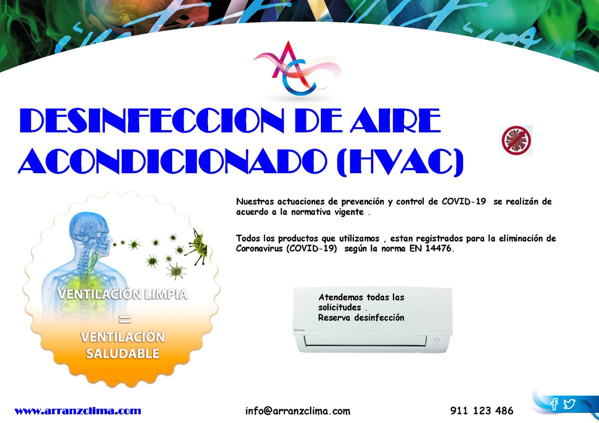 ArranzClima's tweet photo. #COVID19 #coronavirus #CoronavirusARV #desinfección #Clima https://t.co/hIJ9Da1nLr