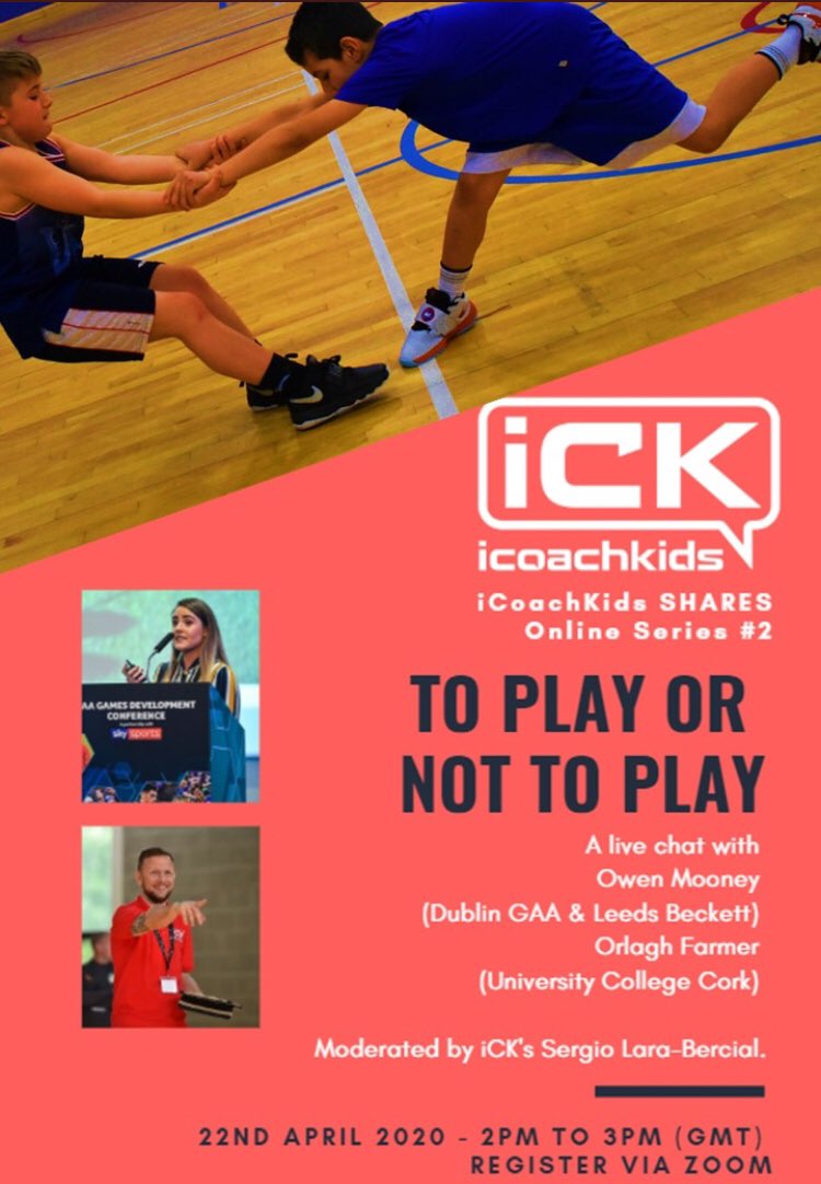 MooneyOwen's tweet photo. Few hours left to register for the #iCKShares 2day with myself @OrlaghFarmer &amp; @DrSergioLara_EU discussing our research &amp; play based coaching

🔊 #ToPlayOrNotToPlay
📆 Today
⏰ 2pm

Click below to register

https://t.co/OEpIhjmPsJ

Or watch live on the @iCoachKids YouTube Channel https://t.co/8GX040QXiv