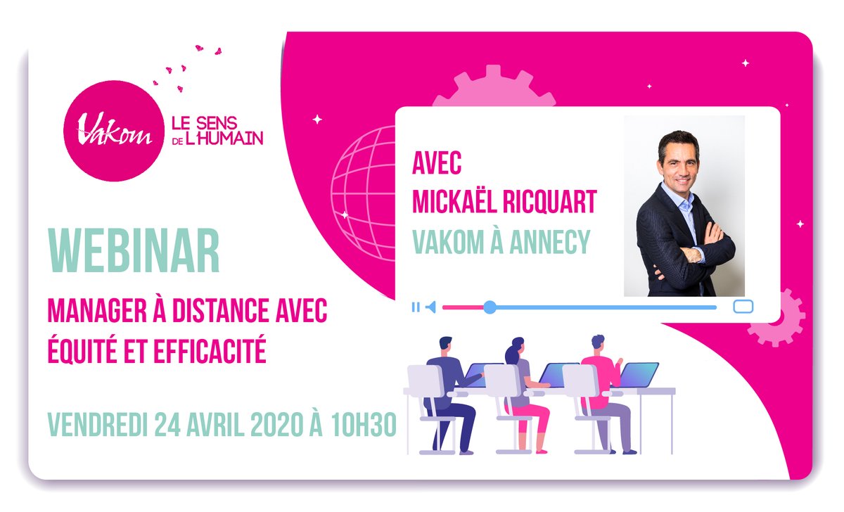 En avril, ne coupe pas le fil. 
"MANAGER A DISTANCE AVEC ÉQUITÉ ET EFFICACITÉ" ce vendredi sur notre webinar gratuit avec @MickaëlRciquart, dirigeant de VAKOM à #Annecy.
Rendez-vous le vendredi 24 avril à 10h30 !
Pour vous inscrire, c’est par ici : lnkd.in/dUkB8DB