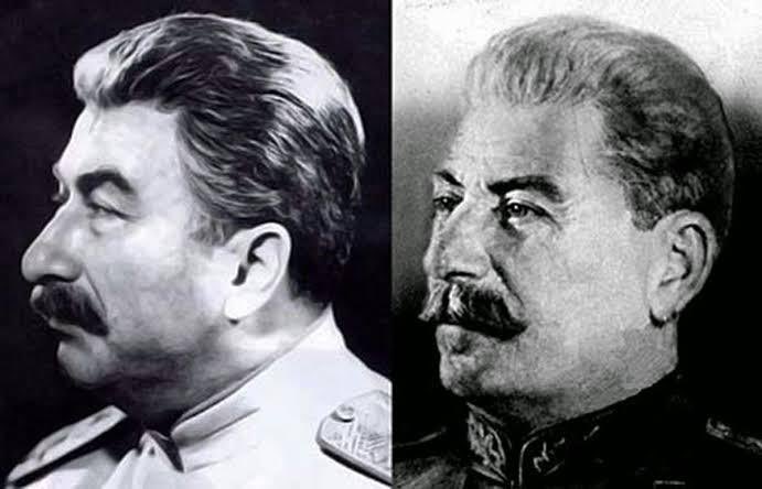 MaziNnamdiKanu's tweet photo. In the 1940s, the Soviet Union used a ‘body-double’ to protect Joseph Stalin. In the picture below, one is the REAL Stalin &amp; the other is his body-double, Felix Dadaev. A resemblance as striking as that btw late @MBuhari &amp; the hyper-reality mask #JubrilAlSudani wears. https://t.co/JeWqY1xf0s