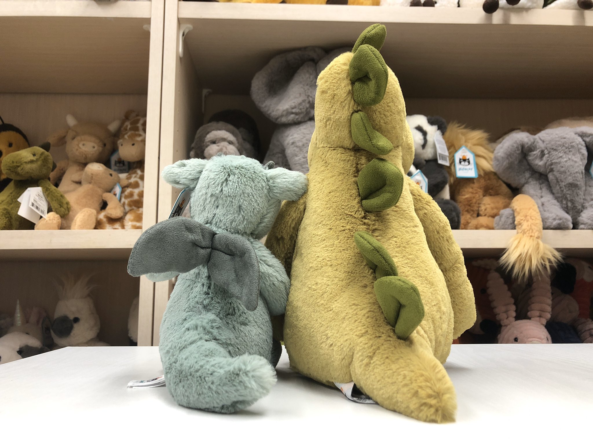 Jellycat Japan على تويتر 最近お問い合わせの多いこの子達 個人的には後ろ姿がかわいくておすすめです はね せびれ そしてしっぽ 右がディノのmediumサイズ 左がドラゴンのsmallサイズです