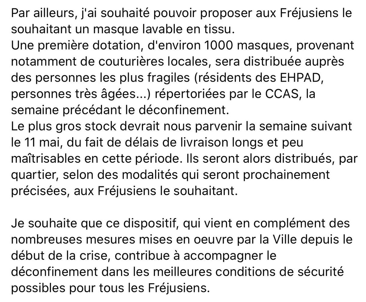 Communiqué de David Rachline, Maire de Fréjus : 

Point sur les masques de protection