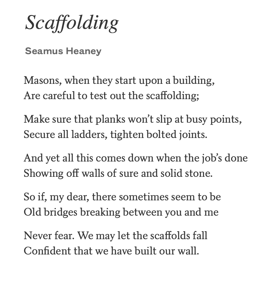 106 Scaffolding by Seamus Heaney, read by  @itsjessregan  #PandemicPoems  https://soundcloud.com/user-115260978/107-scaffolding-by-seamus-heaney-read-by-jessica-regan