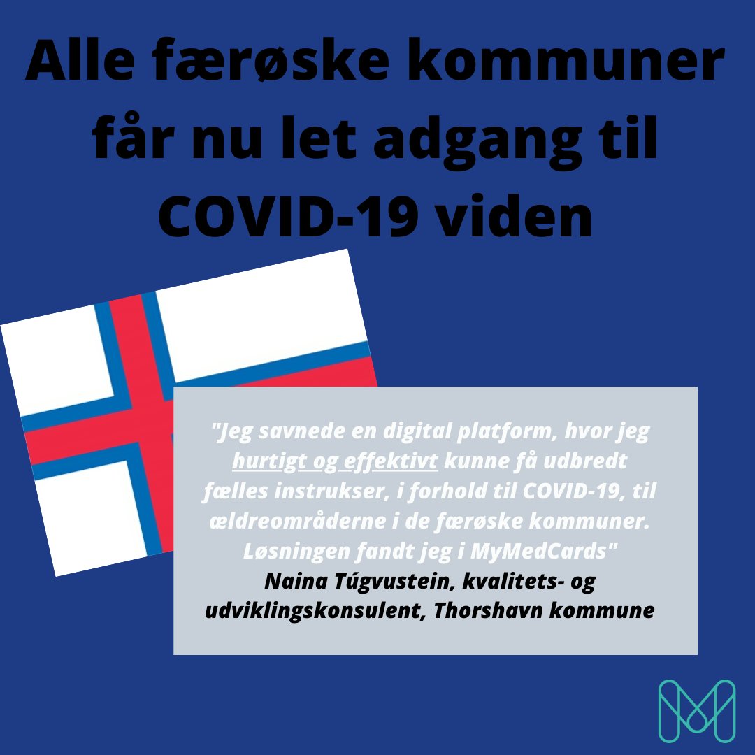 mymedcards's tweet photo. Alle de færøske kommuner får nu også deres egen COVID-19 MyMedCards adgang!

“Jeg savnede en digital platform, hvor jeg hurtigt og effektivt kunne få udbredt fælles instrukser, i forhold til #covid19." Læs hele nyheden her - https://t.co/lxi8s0dOJn https://t.co/EUK3g51tXL