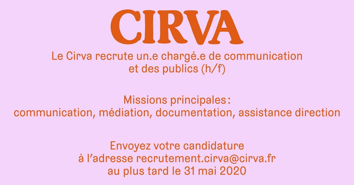 Le Cirva recrute un.e chargé.e de communication et des publics (h/f). Plus d'infos : cirva.fr/le-cirva/a-laf…
