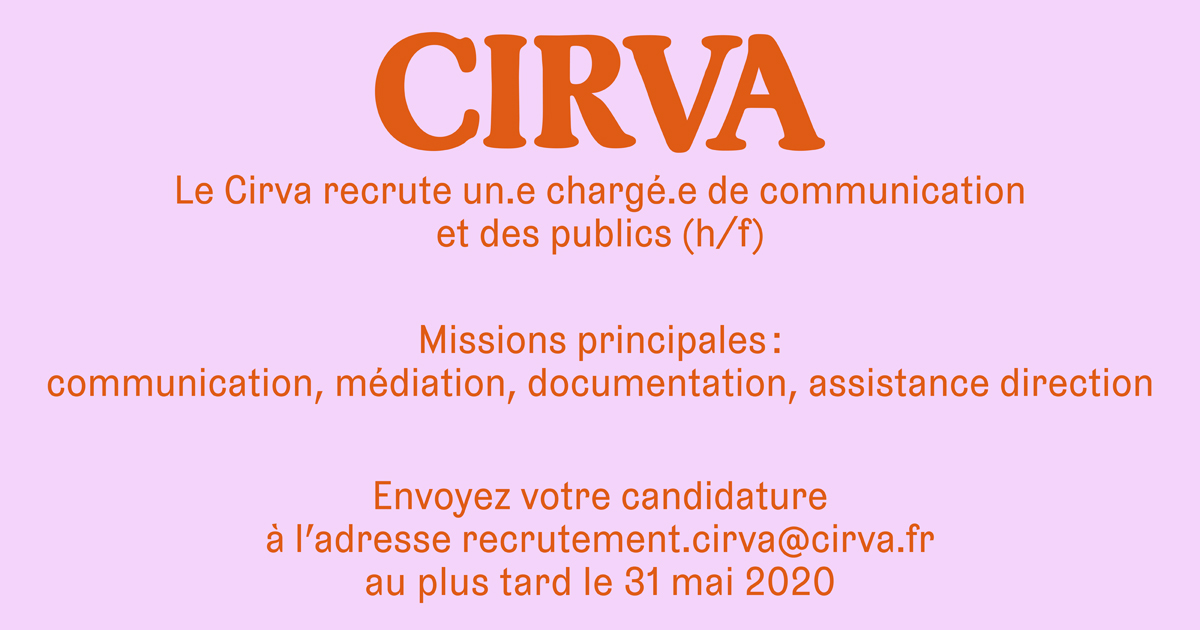 Le Cirva recrute un.e chargé.e de communication et des publics (h/f).
Plus d'infos : cirva.fr/le-cirva/a-laf…
