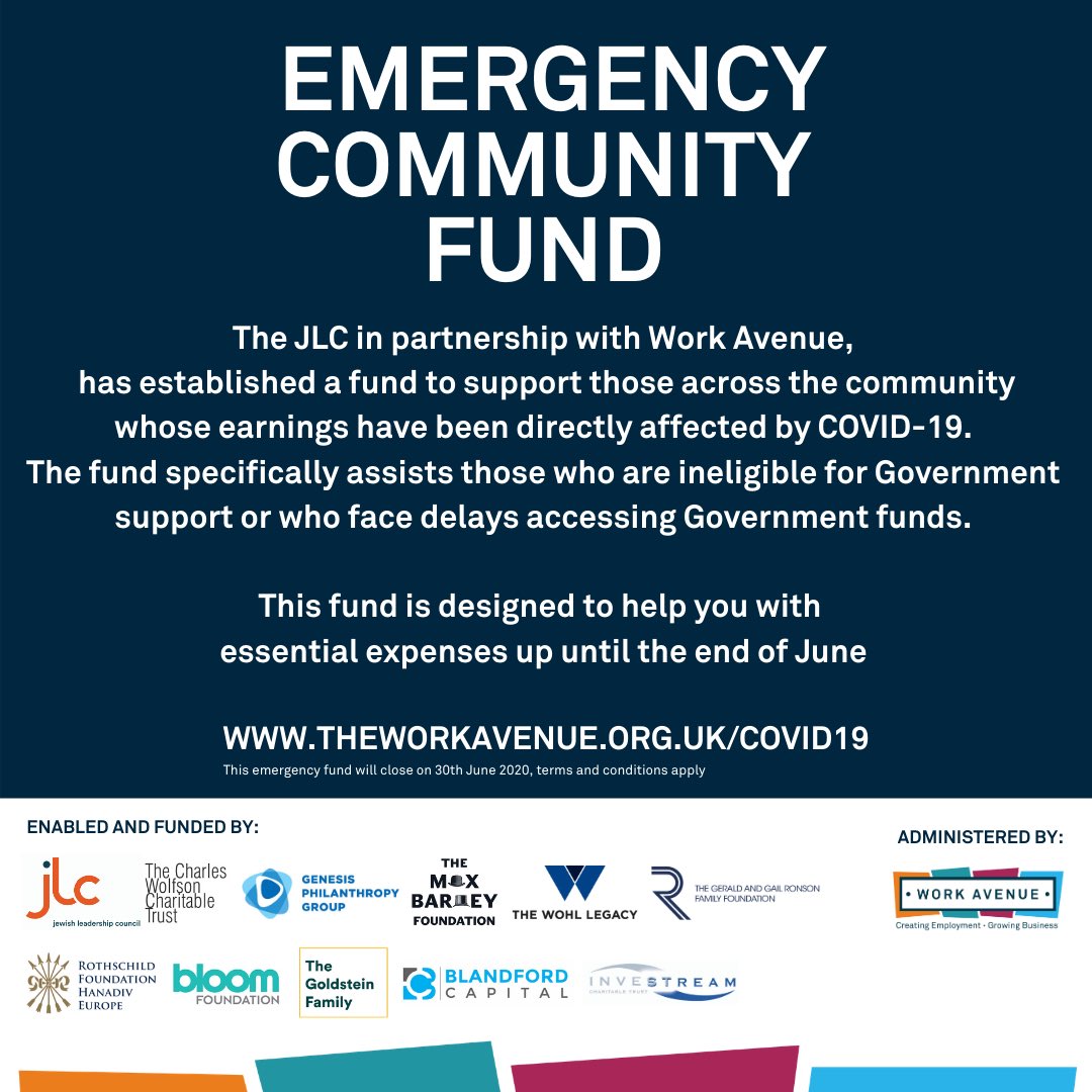 JewishChron's tweet photo. [AD] The Jewish Leadership Council in partnership with @theworkavenue has established a fund supporting the community whose earnings have been directly affected by COVID-19
 
For more information please visit https://t.co/ut1BleVMcD https://t.co/3dZXZSZMMe