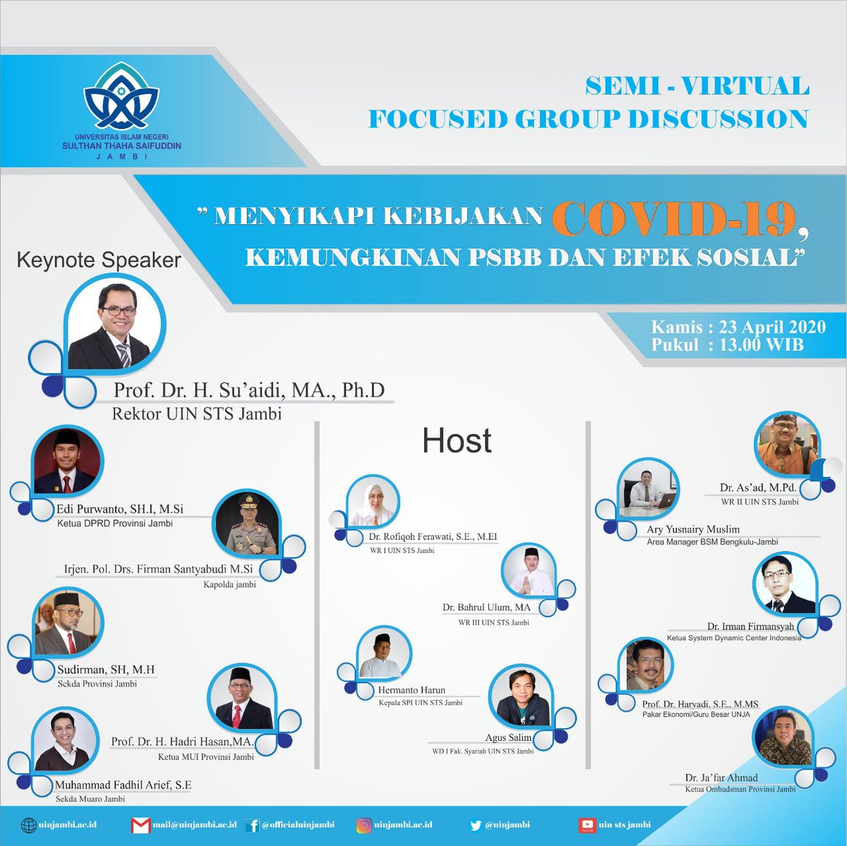 irmanf's tweet photo. Narasumber
Focus Group Discussion

Menyikapi Kebijakan COVID-19, Kemungkinan PSBB dan Efek Sosial.

Universitas Islam Negeri Sulthan Thaha Saifuddin Jambi
23 April 2020, (13.00 WIB)
#SystemDynamics #SistemDinamik #COVID19 #Modelling #Simulation #UINSTSJambi #SystemDynamicsCenter https://t.co/SjaI6BG7k8