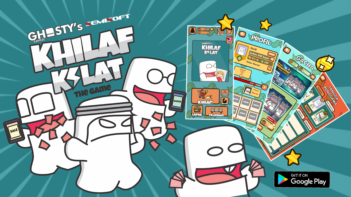Semua pasti tau Ghosty's Comic kan?
Kali ini SEMISOFT bekerja sama dengan Ghosty's untuk mewujudkan dunia per-khilafan kalian dalam bentuk game😍
Download game Khilaf Kilat di Play Store sekarang, dan kumpulkan barang khilafanmu untuk dipamerkan.
#SEMISOFT
#KhilafKilat
#Gamedev