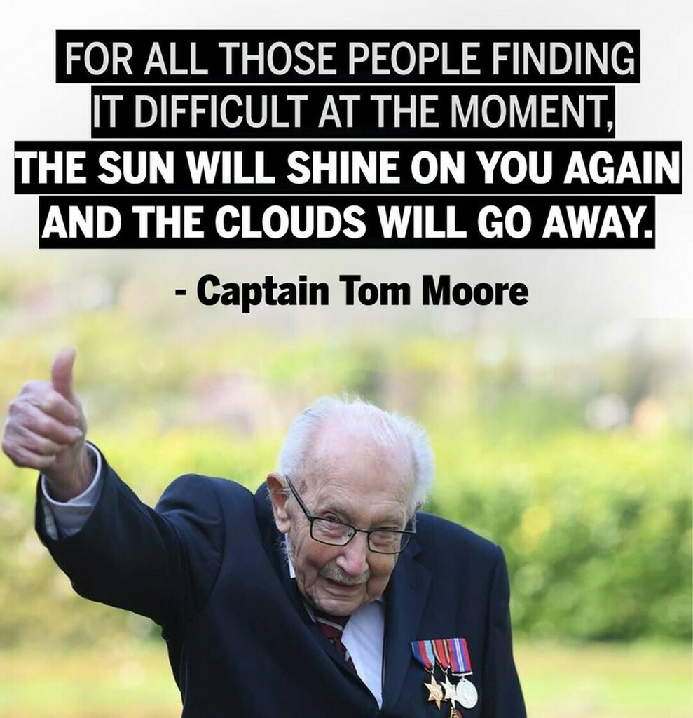 VeteransFdn's tweet photo. The sun will shine on you again and the clouds will go away - Captain Tom Moore
@captaintommoore #inspiration #raf #veteran #survivor #veteran #militarylife #honour #forcescharities #military #army #airforce #navy #marines #veteran… https://t.co/LG875CjuXc https://t.co/hPMoEYqVyO