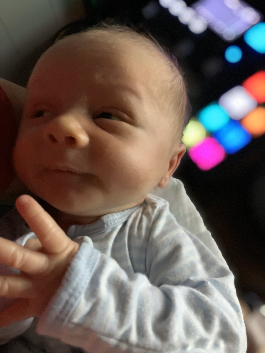 JesseRas's tweet photo. Nolan says “dad, it was fun getting up with you yesterday but now I just want to sleep!” 3 weeks old and he’s already bored by me. #RadioDad #WorkingFromHome https://t.co/3Lv3er63t9