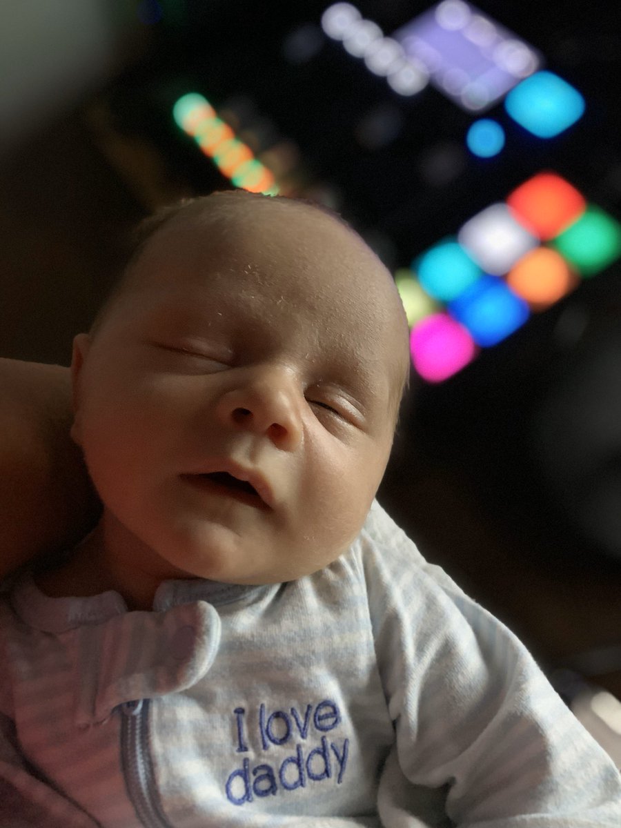 JesseRas's tweet photo. Nolan says “dad, it was fun getting up with you yesterday but now I just want to sleep!” 3 weeks old and he’s already bored by me. #RadioDad #WorkingFromHome https://t.co/3Lv3er63t9