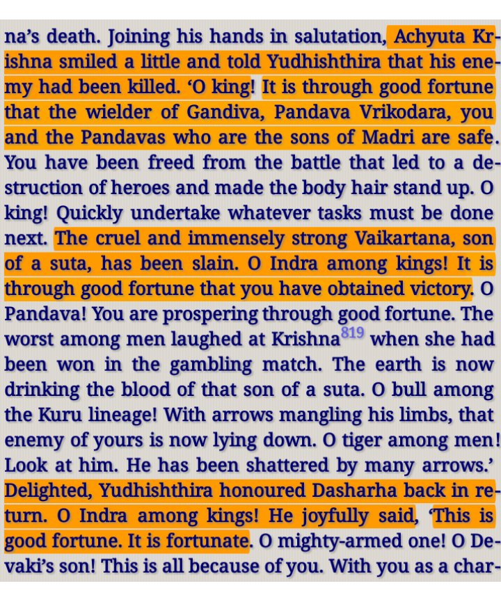 [2]  #LordKrishna And  #Yudhistira Accepted That ,Because Of Good Luck All Pandavas Saved From  #Karna.Karnaparva,Chapter 1219(69)