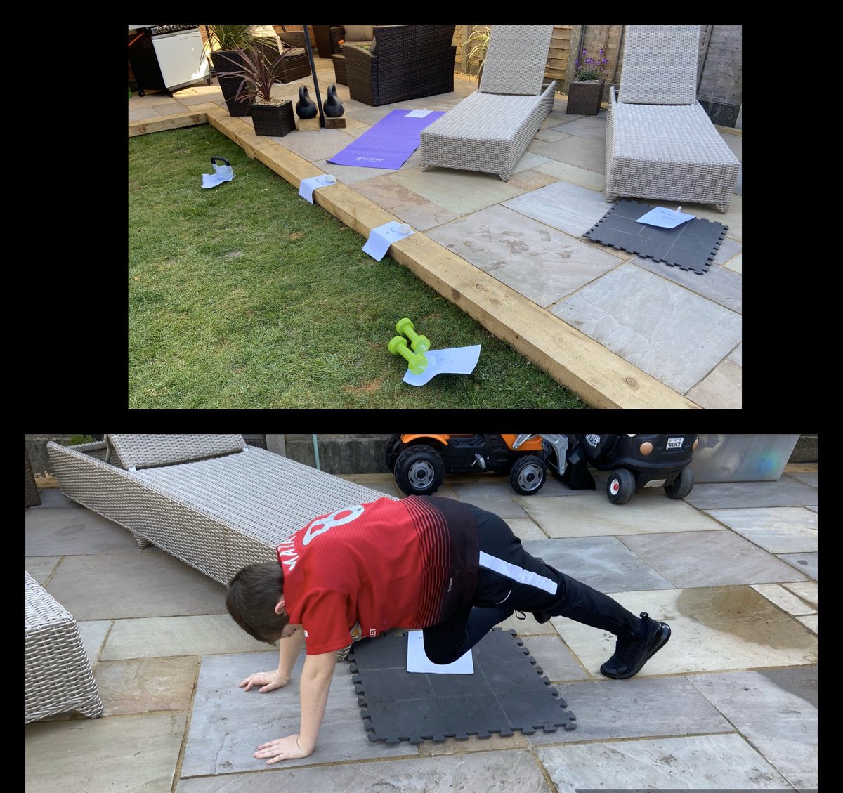helswrall's tweet photo. @FLHSPE 7PM PE Challenge, we complete circuits every other morning in the garden to keep fit during lockdown, here is this morning circuits kettlebell swing, step up, bicep curls, mountain climbers, sit ups, jumping jacks, jogging #FLHSchallenge https://t.co/3dmd0mb7Of