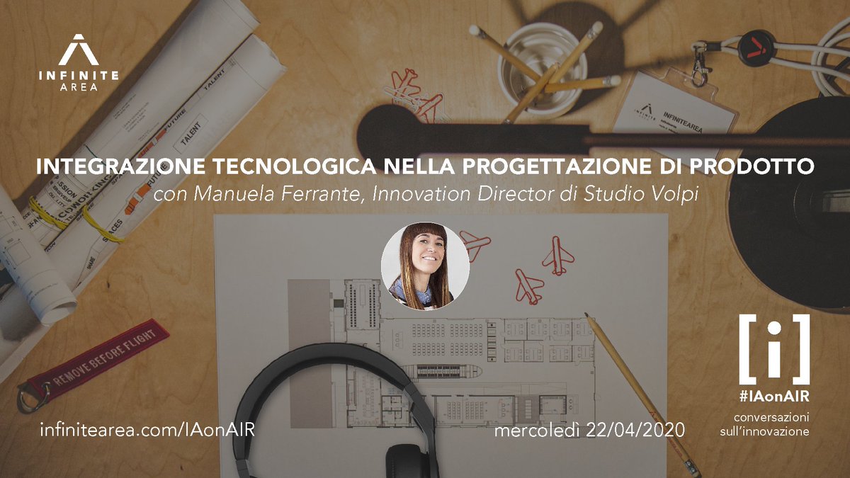 StudioVolpi's tweet photo. "Technological Integration in #ProductDesign” - Today don't miss the speech of Manuela Ferrante, #Innovation Director of #StudioVolpi, that will take place starting from 5 pm at the free #webinair organised by @Infinite_Area InfiniteArea #IAonAIR. To join  https://t.co/qvlPutaWZB https://t.co/nWsfP1muhn