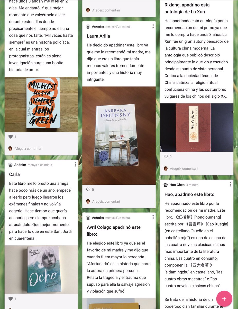 Llopeziborra's tweet photo. En nuestro #SantJordiConfinat de #4ESOD hemos decidido apadrinar uno de esos libros que tenemos en casa pero que no hemos leído aún o que nos apetece releer. Después de pedir recomendaciones a los de casa, estas son nuestras elecciones.@LaMirandaSchool @bertavidal7 @padlet https://t.co/X4ZtDhF57b