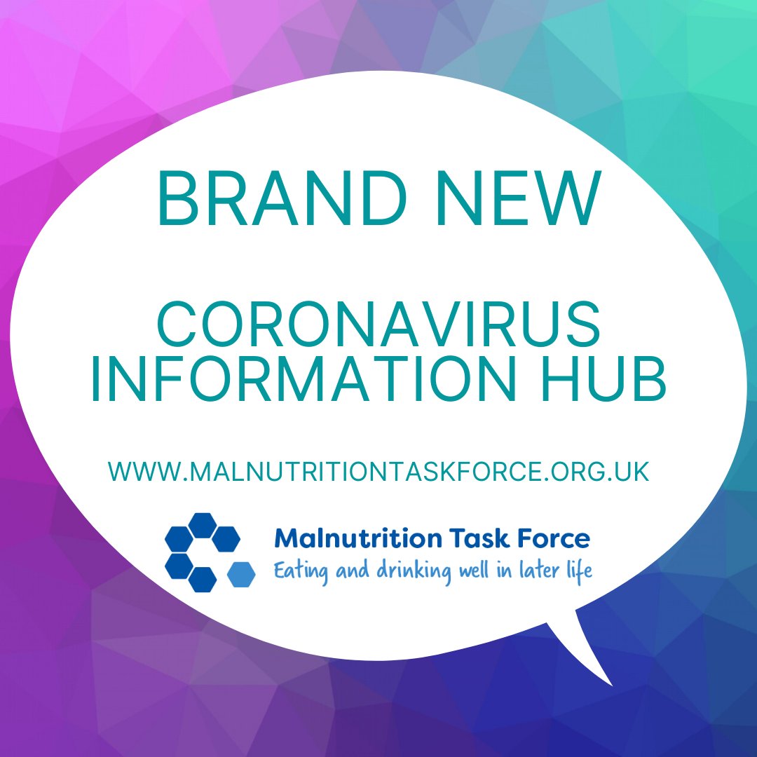 MalnutritionTF's tweet photo. Today we are launching our Coronavirus Information Hub...full of information, resources and tools for anyone who supports older people. Visit https://t.co/C4kqZhMvQk

Thank you, @NACCCaterCare @apetitouk @BAPENUK @AlisonSmithRD @Dediblade @lesleycarter22 @celecko @BDA_Dietitians https://t.co/g8TPBcXorq