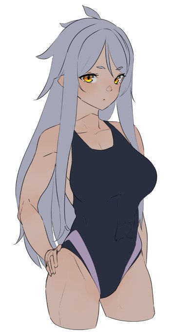 競泳水着 ラクガキ(`、3_ヽ)_ TRPG用キャラ 浮島 羚(ふとう れい)   太れ 